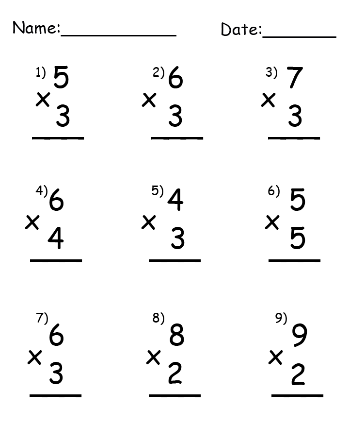Multiplying One Digit Numbers Worksheet