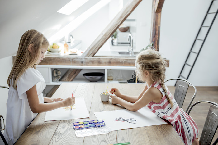 kids painting with coloring pages