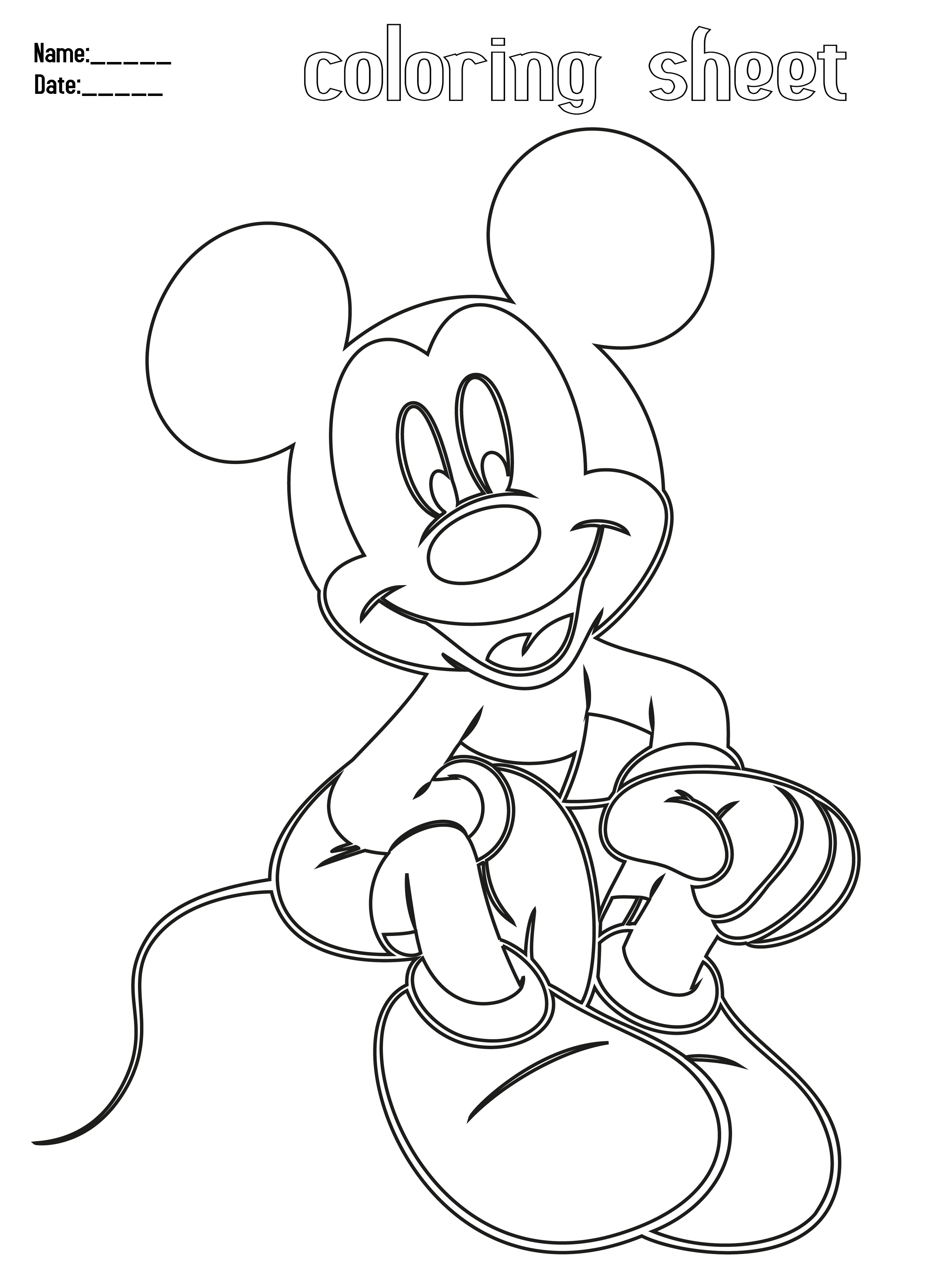 Sitting Mickey Mouse Printable Coloring Pages