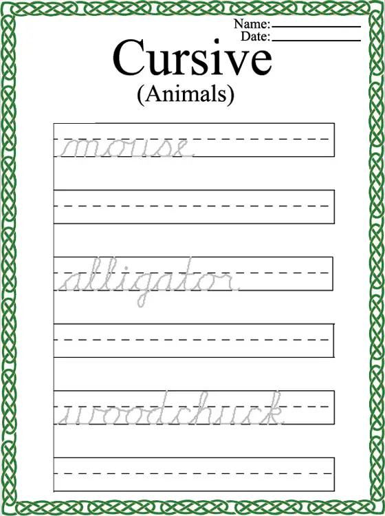 printable cursive words worksheets