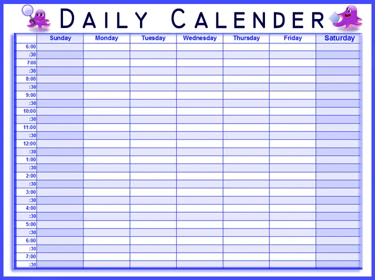 Summer Daily Calendar