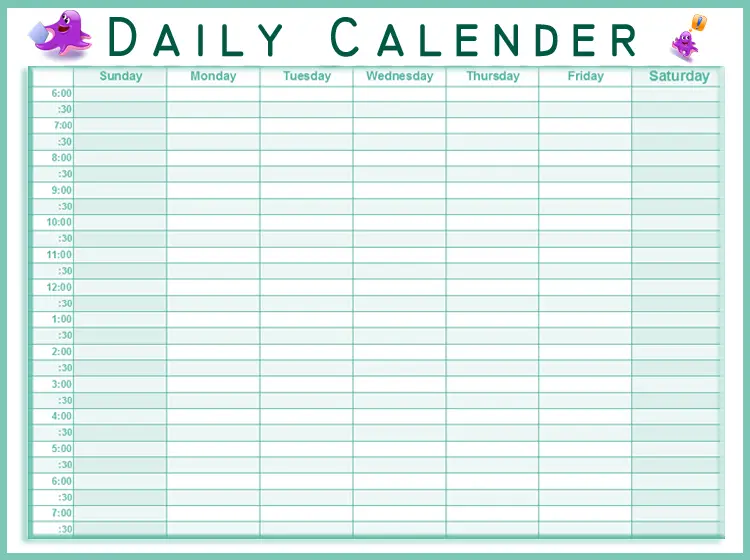 summer daily calendar
