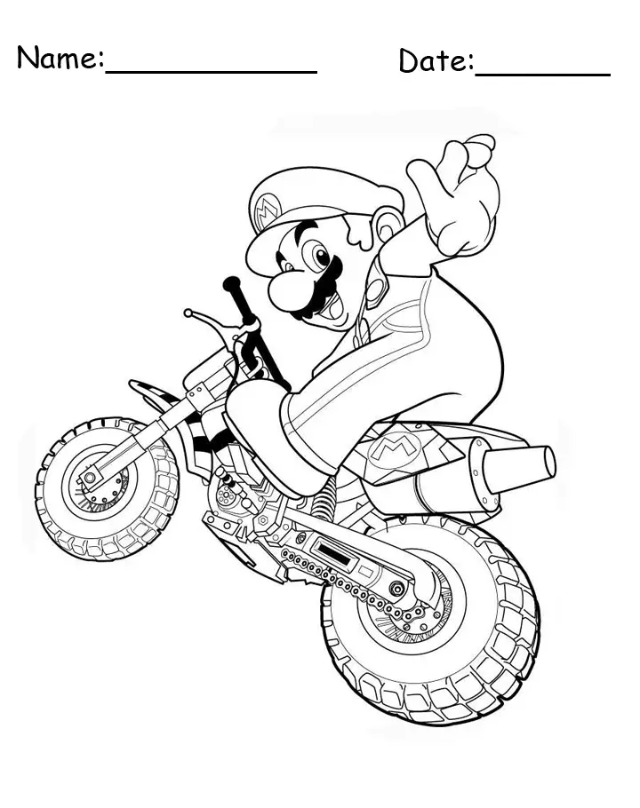 mario bike printable coloring pages