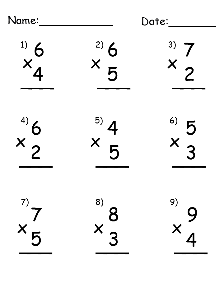 Multiplying By One Digit Numbers Worksheet