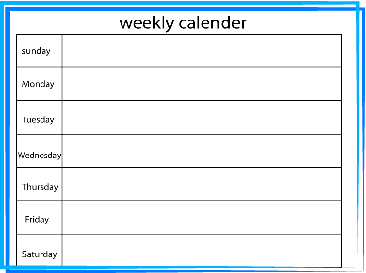 Blue Border Blank Weekly Calendar