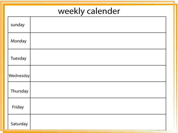 Orange Lined Border Weekly Calendar