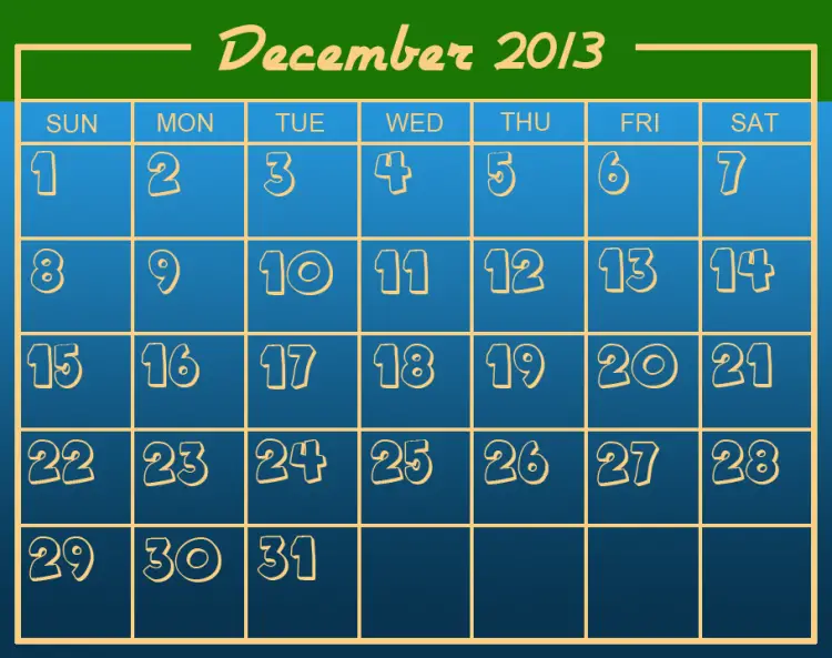 december blue printable calendar template