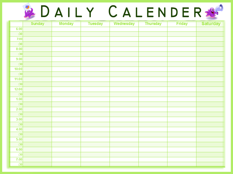 Printable Green Daily Caledars