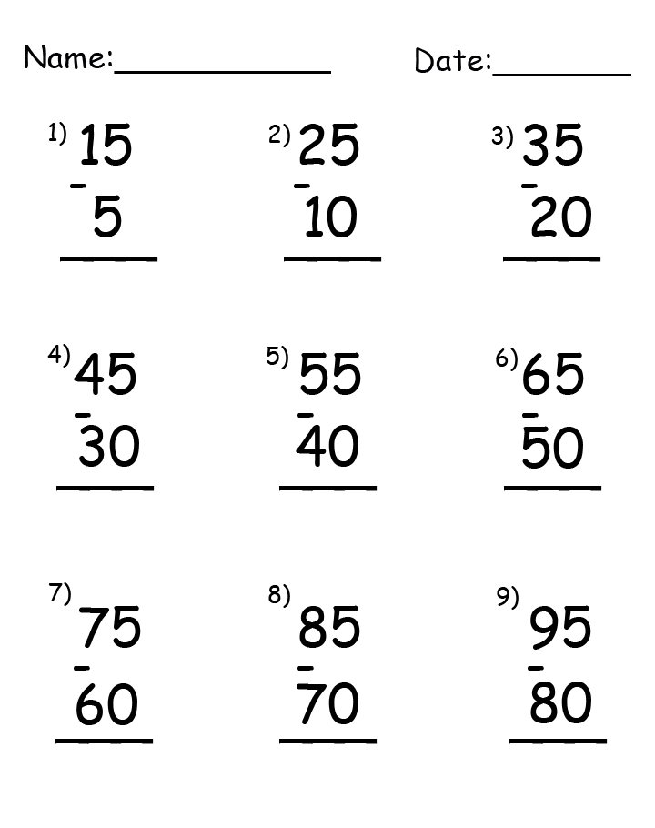 Subtraction Up to 95 Printable Worksheets