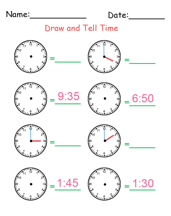 Printable Draw and Tell Time Worksheets