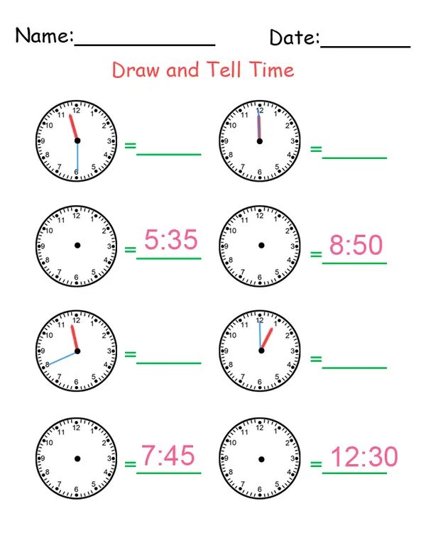 printable tell time worksheets