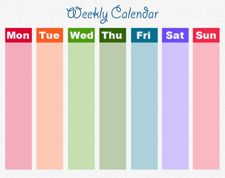 Printable Multicolor Weekly Calendars