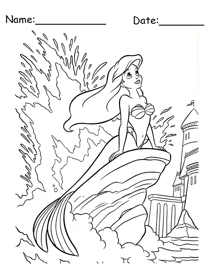Ariel Sitting On A Rock Disney Printable Coloring Pages