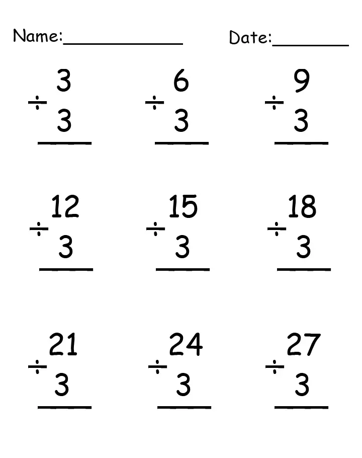 Math division worksheet
