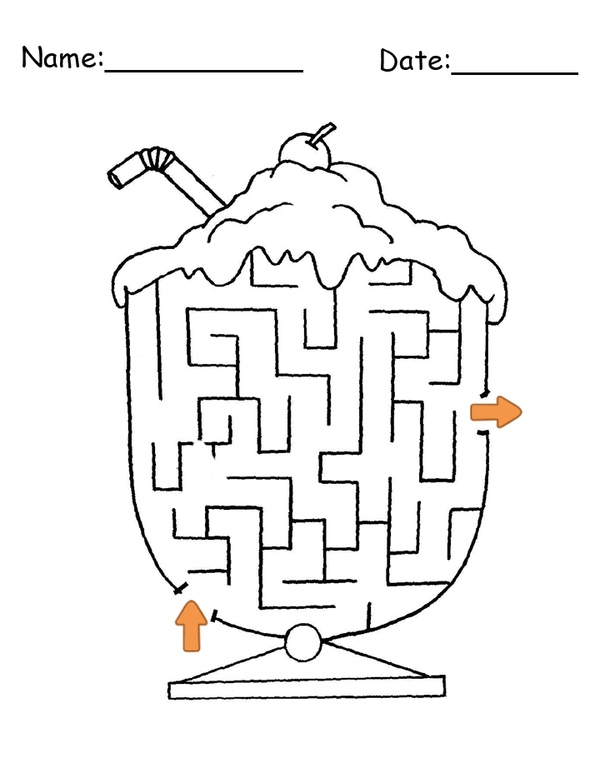 Printable Ice Cream Shaped Maze Game