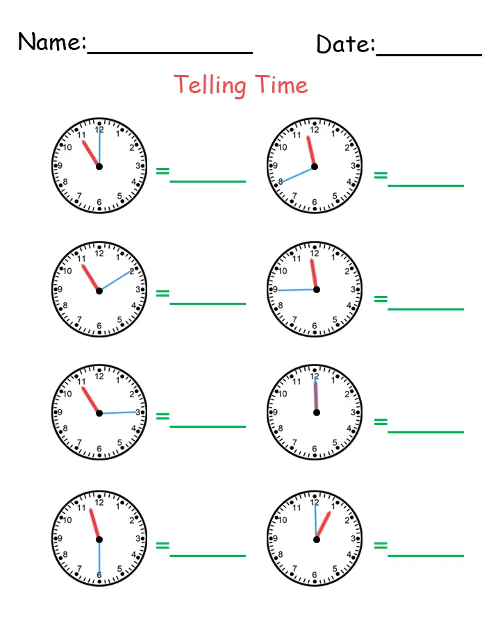 How To Tell Time Printable Worksheets