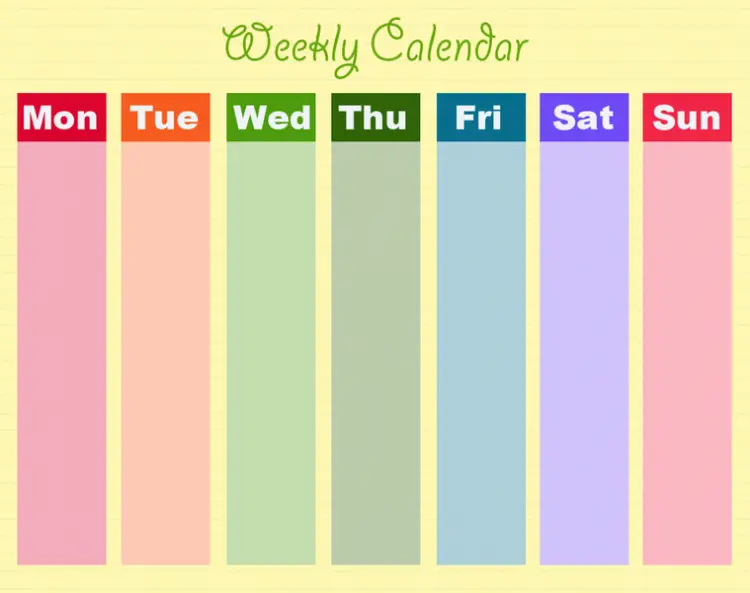 Printable Yellow Weekly Calendars