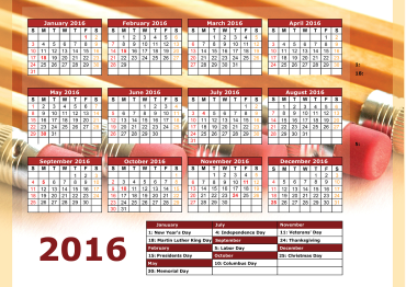 Printable 2016 Calendar with Pencils