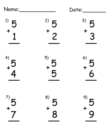 Printable Adding Five Worksheets