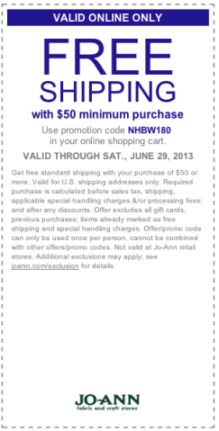 Printable Free Shipping Joann Fabrics Coupons