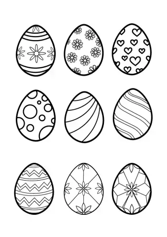 coloring page with 9 easter eggs ready to print in din a4