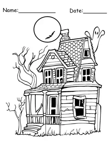 haunted house printable halloween coloring page