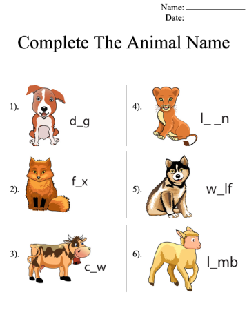 Animal Names Printable Worksheets Animal Names Printable Worksheets
