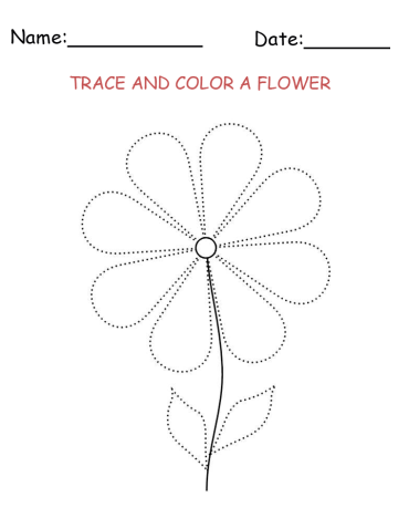 tracing and coloring flower printable activities