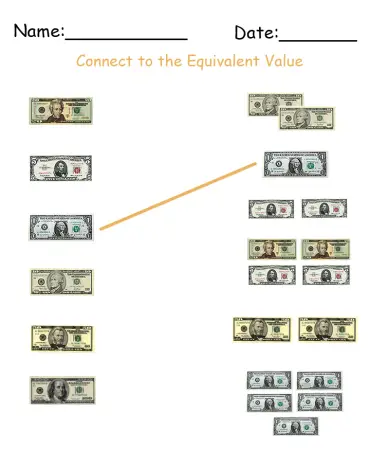 money worksheets dollars and cents Connecting Money Printable Worksheets