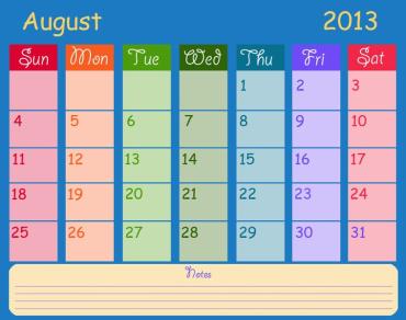 August Monthly Printable Calendars