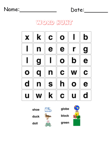 Shoe Word Hunt Puzzle Printable Games