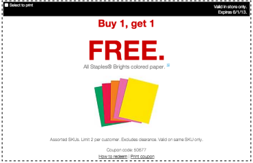 Printable Staples Color Paper Coupon