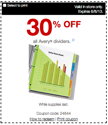 Printable Staples Dividers Coupon