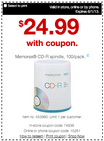 Printable Staples MemorexCDR Coupon