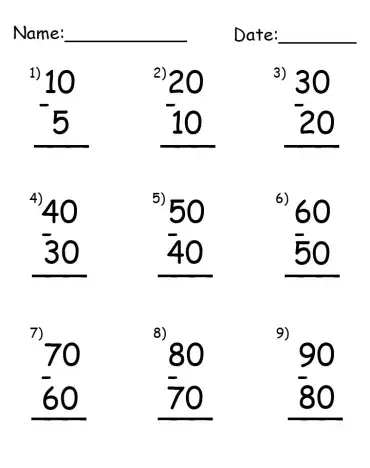 10 free printable subtraction worksheets