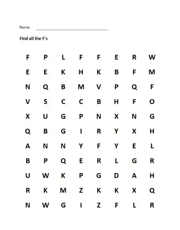 printable visual scanning letter f worksheet